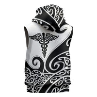 Personalised New Zealand Nurse Sleeveless Zip Hoodie Maori Koru Black Version LT05 - Polynesian Pride