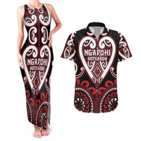 Custom Aotearoa Ngapuhi Couples Matching Tank Maxi Dress and Hawaiian Shirt Maori Tribal Pattern LT05 Red - Polynesian Pride