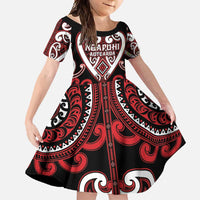 Custom Aotearoa Ngapuhi Family Matching Off Shoulder Maxi Dress and Hawaiian Shirt Maori Tribal Pattern LT05 Daughter's Dress Red - Polynesian Pride
