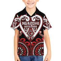 Custom Aotearoa Ngapuhi Family Matching Off Shoulder Maxi Dress and Hawaiian Shirt Maori Tribal Pattern LT05 Son's Shirt Red - Polynesian Pride