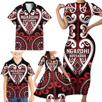 Custom Aotearoa Ngapuhi Family Matching Short Sleeve Bodycon Dress and Hawaiian Shirt Maori Tribal Pattern