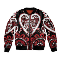 Custom Aotearoa Ngapuhi Sleeve Zip Bomber Jacket Maori Tribal Pattern LT05 Unisex Red - Polynesian Pride