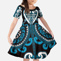 Custom Aotearoa Ngati Porou Family Matching Summer Maxi Dress and Hawaiian Shirt Maori Tribal Pattern LT05 Daughter's Dress Blue - Polynesian Pride