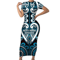 Custom Aotearoa Ngati Porou Short Sleeve Bodycon Dress Maori Tribal Pattern