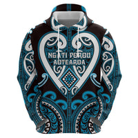 Custom Aotearoa Ngati Porou Zip Hoodie Maori Tribal Pattern