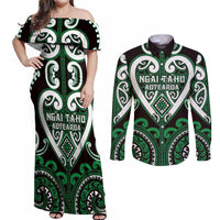 Custom Aotearoa Ngai Tahu Couples Matching Off Shoulder Maxi Dress and Long Sleeve Button Shirt Maori Tribal Pattern