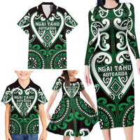 Custom Aotearoa Ngai Tahu Family Matching Long Sleeve Bodycon Dress and Hawaiian Shirt Maori Tribal Pattern