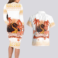 Hawaiian Volcano Lava Flow Couples Matching Long Sleeve Bodycon Dress and Hawaiian Shirt With Hawaiian Tapa Pattern LT05 - Polynesian Pride