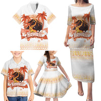 Hawaiian Volcano Lava Flow Family Matching Puletasi and Hawaiian Shirt With Hawaiian Tapa Pattern