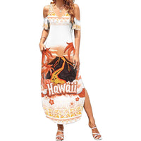 Hawaiian Volcano Lava Flow Family Matching Summer Maxi Dress and Hawaiian Shirt With Hawaiian Tapa Pattern LT05 Mom's Dress Orange - Polynesian Pride
