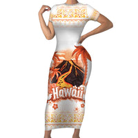 Hawaiian Volcano Lava Flow Short Sleeve Bodycon Dress With Hawaiian Tapa Pattern LT05 Long Dress Orange - Polynesian Pride