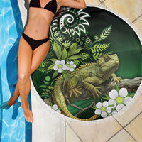 Aotearoa New Zealand Tuatara Beach Blanket Maori Koru Art