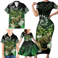 Aotearoa New Zealand Tuatara Family Matching Short Sleeve Bodycon Dress and Hawaiian Shirt Maori Koru Art