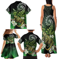 Aotearoa New Zealand Tuatara Family Matching Tank Maxi Dress and Hawaiian Shirt Maori Koru Art