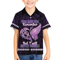Personalised Alzheimer's Awareness Family Matching Short Sleeve Bodycon Dress and Hawaiian Shirt You May Not Remember But I Will Never Forget LT05 Son's Shirt Purple - Polynesian Pride