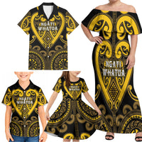 Custom Aotearoa Ngati Whatua Family Matching Off Shoulder Maxi Dress and Hawaiian Shirt Maori Tribal Pattern