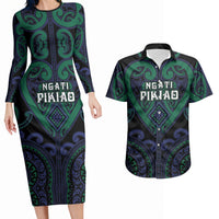 Custom Aotearoa Ngati Pikiao Couples Matching Long Sleeve Bodycon Dress and Hawaiian Shirt Maori Tribal Pattern LT05 Green - Polynesian Pride