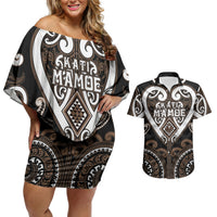 Custom Aotearoa Kati Mamoe Couples Matching Off Shoulder Short Dress and Hawaiian Shirt Maori Tribal Pattern LT05 Brown - Polynesian Pride