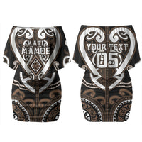 Custom Aotearoa Kati Mamoe Family Matching Off Shoulder Short Dress and Hawaiian Shirt Maori Tribal Pattern LT05 Mom's Dress Brown - Polynesian Pride