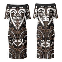 Custom Aotearoa Kati Mamoe Family Matching Puletasi and Hawaiian Shirt Maori Tribal Pattern LT05 Mom's Dress Brown - Polynesian Pride