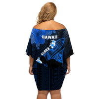 Hawaii Maui Off Shoulder Short Dress Polynesian Fish Hook Hibiscus Blue Version LT05 - Polynesian Pride