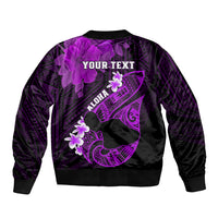 Personalized Hawaii Maui Sleeve Zip Bomber Jacket Polynesian Fish Hook Hibiscus Purple Version LT05 - Polynesian Pride