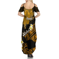 Hawaii Maui Summer Maxi Dress Polynesian Fish Hook Hibiscus Gold Version LT05 - Polynesian Pride