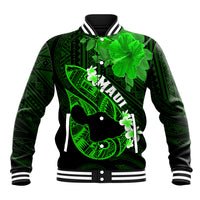 Hawaii Maui Baseball Jacket Polynesian Fish Hook Hibiscus Green Version LT05 Unisex Green - Polynesian Pride