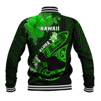 Hawaii Maui Baseball Jacket Polynesian Fish Hook Hibiscus Green Version LT05 - Polynesian Pride