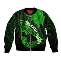Hawaii Maui Bomber Jacket Polynesian Fish Hook Hibiscus Green Version LT05 Unisex Green - Polynesian Pride