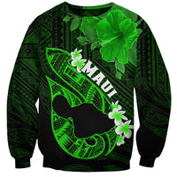 Hawaii Maui Sweatshirt Polynesian Fish Hook Hibiscus Green Version LT05 Unisex Green - Polynesian Pride