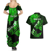 Personalized Hawaii Maui Couples Matching Summer Maxi Dress and Hawaiian Shirt Polynesian Fish Hook Hibiscus Green Version LT05 - Polynesian Pride