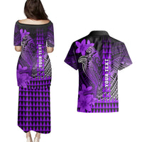 Personalized Hawaii Couples Matching Puletasi Dress and Hawaiian Shirt Hammerhead Shark Kakau Polynesian Tribal Purple LT05 - Polynesian Pride