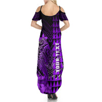Personalized Hawaii Summer Maxi Dress Hammerhead Shark Kakau Polynesian Tribal Purple LT05 - Polynesian Pride