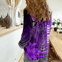 Personalized Hawaii Women Casual Shirt Hammerhead Shark Kakau Polynesian Tribal Purple LT05 - Polynesian Pride