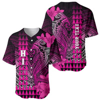 Personalized Hawaii Baseball Jersey Hammerhead Shark Kakau Polynesian Tribal Pink LT05 - Polynesian Pride