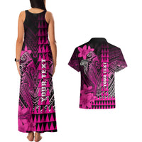 Personalized Hawaii Couples Matching Tank Maxi Dress and Hawaiian Shirt Hammerhead Shark Kakau Polynesian Tribal Pink LT05 - Polynesian Pride