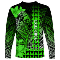Personalized Hawaii Long Sleeve Shirt Hammerhead Shark Kakau Polynesian Tribal Green LT05 - Polynesian Pride