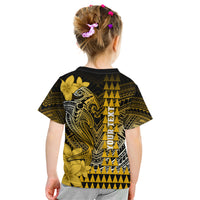 Personalized Hawaii Kid T Shirt Hammerhead Shark Kakau Polynesian Tribal Gold LT05 - Polynesian Pride