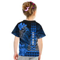 Personalized Hawaii Kid T Shirt Hammerhead Shark Kakau Polynesian Tribal Blue LT05 - Polynesian Pride
