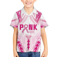 Breast Cancer Pink Out Family Matching Long Sleeve Bodycon Dress and Hawaiian Shirt Polynesian Art Tattoo White Version