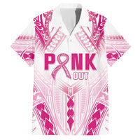 Breast Cancer Pink Out Family Matching Off The Shoulder Long Sleeve Dress and Hawaiian Shirt Polynesian Art Tattoo White Version