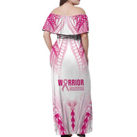 Breast Cancer Pink Out Off Shoulder Maxi Dress Polynesian Art Tattoo White Version