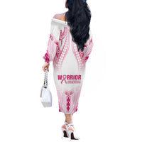 Breast Cancer Pink Out Off The Shoulder Long Sleeve Dress Polynesian Art Tattoo White Version LT05 - Polynesian Pride