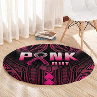Breast Cancer Pink Out Round Carpet Polynesian Art Tattoo Black Version LT05 - Polynesian Pride