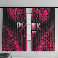 Breast Cancer Pink Out Window Curtain Polynesian Art Tattoo Black Version LT05 With Hooks Black - Polynesian Pride