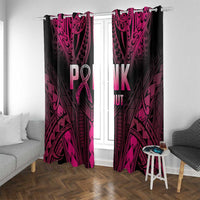 Breast Cancer Pink Out Window Curtain Polynesian Art Tattoo Black Version LT05 With Grommets Black - Polynesian Pride