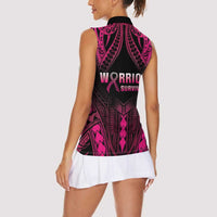 Breast Cancer Pink Out Women Sleeveless Polo Shirt Polynesian Art Tattoo Black Version