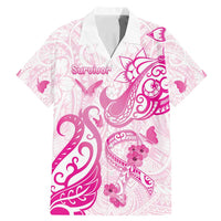 Personalised Breast Cancer Awareness Family Matching Mermaid Dress and Hawaiian Shirt Ribbon Polynesian Pattern White Version