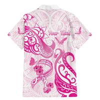 Personalised Breast Cancer Awareness Family Matching Mermaid Dress and Hawaiian Shirt Ribbon Polynesian Pattern White Version